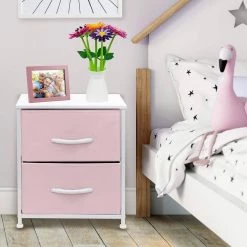 Nighstand 2-Drawer Pink Dresser 17.75 in. L x 11.87 in. W x 20 in. H by Sorbus -Sorbus Sales Store pink sorbus dressers drw 2d pi c3 1000