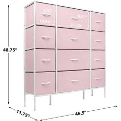 11.75 in. L x 46.5 in. W x 48.7 in. H 12-Drawer Pink Dresser Steel Frame Wood Top Easy Pull Fabric Bins by Sorbus -Sorbus Sales Store pink sorbus kids dressers drw 12d pi 1f 1000