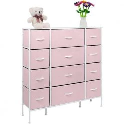 11.75 in. L x 46.5 in. W x 48.7 in. H 12-Drawer Pink Dresser Steel Frame Wood Top Easy Pull Fabric Bins by Sorbus -Sorbus Sales Store pink sorbus kids dressers drw 12d pi 44 1000