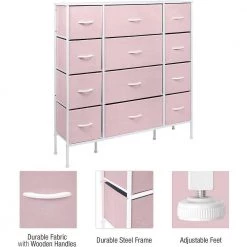 11.75 in. L x 46.5 in. W x 48.7 in. H 12-Drawer Pink Dresser Steel Frame Wood Top Easy Pull Fabric Bins by Sorbus -Sorbus Sales Store pink sorbus kids dressers drw 12d pi 77 1000