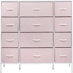 11.75 in. L x 46.5 in. W x 48.7 in. H 12-Drawer Pink Dresser Steel Frame Wood Top Easy Pull Fabric Bins by Sorbus -Sorbus Sales Store pink sorbus kids dressers drw 12d pi c3 1000