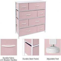 11.5 in. L x 34 in. W x 36 in. H 8-Drawer Pink Dresser Steel Frame Wood Top Easy Pull Fabric Bins by Sorbus -Sorbus Sales Store pink sorbus kids dressers drw 8d pi 44 1000