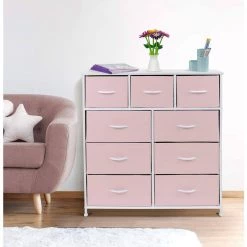 39.5 in. L x 11.5 in. W x 39.5 in. H 9-Drawer Pink Dresser with Steel Frame Wood Top Easy Pull Fabric Bins by Sorbus -Sorbus Sales Store pink sorbus kids dressers drw 9d pi 1f 1000