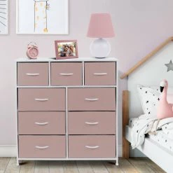 39.5 in. L x 11.5 in. W x 39.5 in. H 9-Drawer Pink Dresser with Steel Frame Wood Top Easy Pull Fabric Bins by Sorbus -Sorbus Sales Store pink sorbus kids dressers drw 9d pi 31 1000