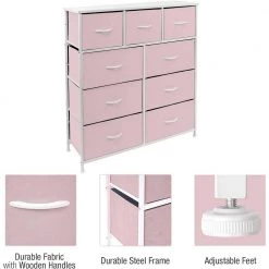 39.5 in. L x 11.5 in. W x 39.5 in. H 9-Drawer Pink Dresser with Steel Frame Wood Top Easy Pull Fabric Bins by Sorbus -Sorbus Sales Store pink sorbus kids dressers drw 9d pi 44 1000