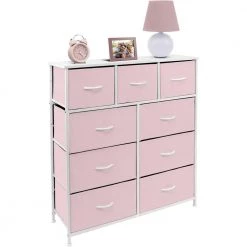 39.5 in. L x 11.5 in. W x 39.5 in. H 9-Drawer Pink Dresser with Steel Frame Wood Top Easy Pull Fabric Bins by Sorbus -Sorbus Sales Store pink sorbus kids dressers drw 9d pi 4f 1000