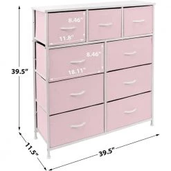 39.5 in. L x 11.5 in. W x 39.5 in. H 9-Drawer Pink Dresser with Steel Frame Wood Top Easy Pull Fabric Bins by Sorbus -Sorbus Sales Store pink sorbus kids dressers drw 9d pi 76 1000