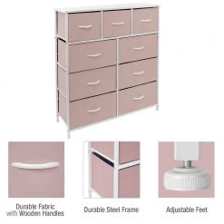 39.5 in. L x 11.5 in. W x 39.5 in. H 9-Drawer Pink Dresser with Steel Frame Wood Top Easy Pull Fabric Bins by Sorbus -Sorbus Sales Store pink sorbus kids dressers drw 9d pi 77 1000