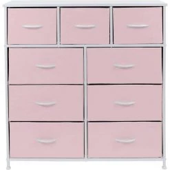 39.5 in. L x 11.5 in. W x 39.5 in. H 9-Drawer Pink Dresser with Steel Frame Wood Top Easy Pull Fabric Bins by Sorbus -Sorbus Sales Store pink sorbus kids dressers drw 9d pi fa 1000