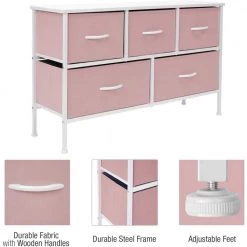 11.87 in. L x 39.5 in. W x 24.62 in. H 5-Drawer Pink Dresser Steel Frame Wood Top Easy Pull Fabric Bins by Sorbus -Sorbus Sales Store pink sorbus kids dressers drw cu5 pi 1f 1000