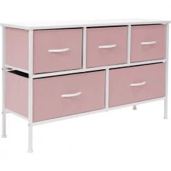 11.87 in. L x 39.5 in. W x 24.62 in. H 5-Drawer Pink Dresser Steel Frame Wood Top Easy Pull Fabric Bins by Sorbus