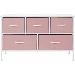 11.87 in. L x 39.5 in. W x 24.62 in. H 5-Drawer Pink Dresser Steel Frame Wood Top Easy Pull Fabric Bins by Sorbus -Sorbus Sales Store pink sorbus kids dressers drw cu5 pi c3 1000