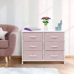 11.75 in. L x 31.5 in. W x 24.62 in. H 6-Drawer Pink Dresser Steel Frame Wood Top Easy Pull Fabric Bins by Sorbus -Sorbus Sales Store pink sorbus kids dressers drw cu6 pi 1f 1000