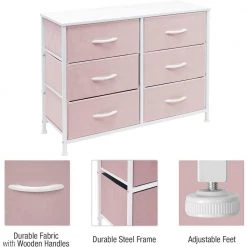 11.75 in. L x 31.5 in. W x 24.62 in. H 6-Drawer Pink Dresser Steel Frame Wood Top Easy Pull Fabric Bins by Sorbus -Sorbus Sales Store pink sorbus kids dressers drw cu6 pi 44 1000