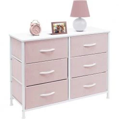 11.75 in. L x 31.5 in. W x 24.62 in. H 6-Drawer Pink Dresser Steel Frame Wood Top Easy Pull Fabric Bins by Sorbus -Sorbus Sales Store pink sorbus kids dressers drw cu6 pi 4f 1000