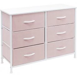 11.75 in. L x 31.5 in. W x 24.62 in. H 6-Drawer Pink Dresser Steel Frame Wood Top Easy Pull Fabric Bins by Sorbus