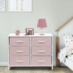 11.75 in. L x 31.5 in. W x 24.62 in. H 6-Drawer Pink Dresser Steel Frame Wood Top Easy Pull Fabric Bins by Sorbus -Sorbus Sales Store pink sorbus kids dressers drw cu6 pi c3 1000