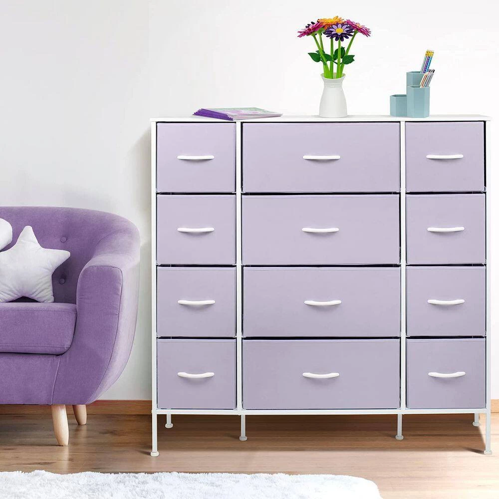 11.75 in. L x 46.5 in. W x 48.7 in. H 12-Drawer Purple Dresser Steel Frame Wood Top Easy Pull Fabric Bins by Sorbus 12 11.75 in. L x 46.5 in. W x 48.7 in. H 12-Drawer Purple Dresser Steel Frame Wood Top Easy Pull Fabric Bins by Sorbus - Image 10