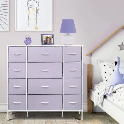 11.75 in. L x 46.5 in. W x 48.7 in. H 12-Drawer Purple Dresser Steel Frame Wood Top Easy Pull Fabric Bins by Sorbus 16 11.75 in. L x 46.5 in. W x 48.7 in. H 12-Drawer Purple Dresser Steel Frame Wood Top Easy Pull Fabric Bins by Sorbus -Sorbus Sales Store purple sorbus kids dressers drw 12d pu 4f 1000