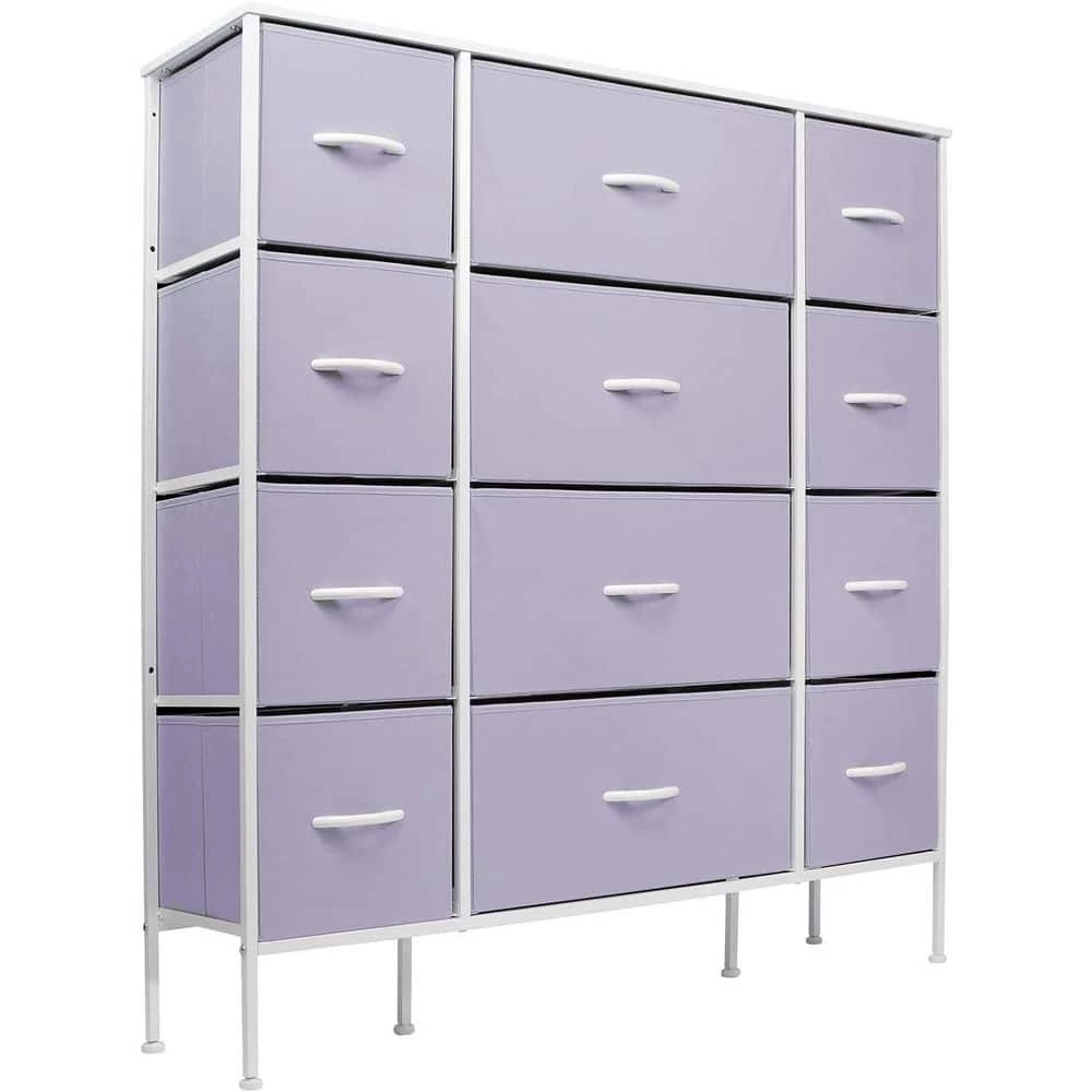 11.75 in. L x 46.5 in. W x 48.7 in. H 12-Drawer Purple Dresser Steel Frame Wood Top Easy Pull Fabric Bins by Sorbus 3 11.75 in. L x 46.5 in. W x 48.7 in. H 12-Drawer Purple Dresser Steel Frame Wood Top Easy Pull Fabric Bins by Sorbus