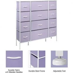 11.75 in. L x 46.5 in. W x 48.7 in. H 12-Drawer Purple Dresser Steel Frame Wood Top Easy Pull Fabric Bins by Sorbus 20 11.75 in. L x 46.5 in. W x 48.7 in. H 12-Drawer Purple Dresser Steel Frame Wood Top Easy Pull Fabric Bins by Sorbus -Sorbus Sales Store purple sorbus kids dressers drw 12d pu 76 1000