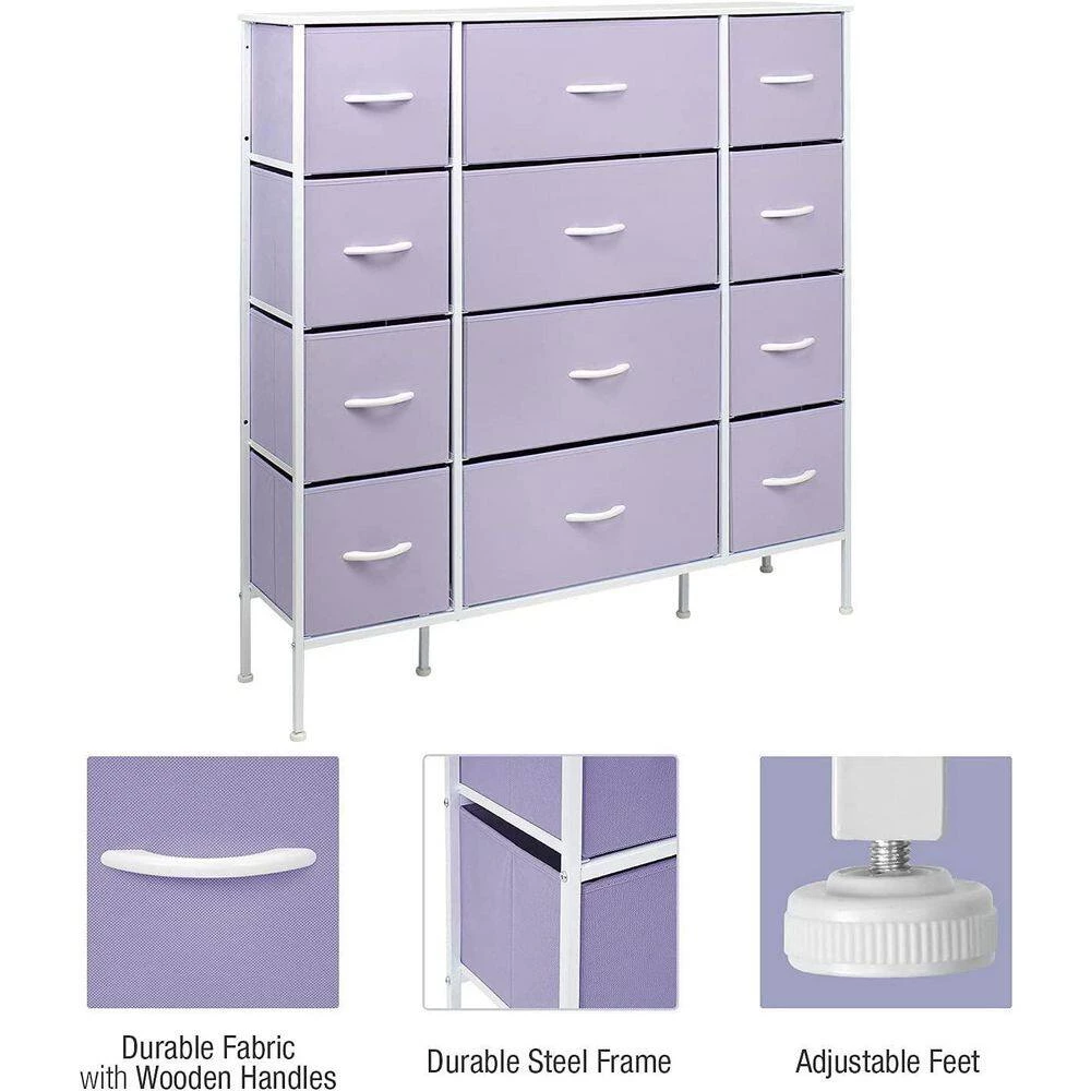 11.75 in. L x 46.5 in. W x 48.7 in. H 12-Drawer Purple Dresser Steel Frame Wood Top Easy Pull Fabric Bins by Sorbus 5 11.75 in. L x 46.5 in. W x 48.7 in. H 12-Drawer Purple Dresser Steel Frame Wood Top Easy Pull Fabric Bins by Sorbus - Image 3