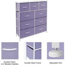 39.5 in. L x 11.5 in. W x 39.5 in. H 9-Drawer Purple Dresser with Steel Frame Wood Top Easy Pull Fabric Bins by Sorbus -Sorbus Sales Store purple sorbus kids dressers drw 9d pu 44 1000