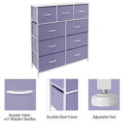 39.5 in. L x 11.5 in. W x 39.5 in. H 9-Drawer Purple Dresser with Steel Frame Wood Top Easy Pull Fabric Bins by Sorbus -Sorbus Sales Store purple sorbus kids dressers drw 9d pu 77 1000