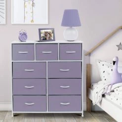 39.5 in. L x 11.5 in. W x 39.5 in. H 9-Drawer Purple Dresser with Steel Frame Wood Top Easy Pull Fabric Bins by Sorbus -Sorbus Sales Store purple sorbus kids dressers drw 9d pu c3 1000