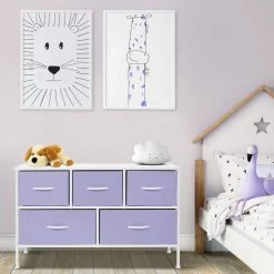 11.87 in. L x 39.5 in. W x 24.62 in. H 5-Drawer Purple Dresser Steel Frame Wood Top Easy Pull Fabric Bins by Sorbus -Sorbus Sales Store purple sorbus kids dressers drw cu5 pu 31 1000