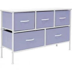 11.87 in. L x 39.5 in. W x 24.62 in. H 5-Drawer Purple Dresser Steel Frame Wood Top Easy Pull Fabric Bins by Sorbus