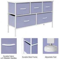 11.87 in. L x 39.5 in. W x 24.62 in. H 5-Drawer Purple Dresser Steel Frame Wood Top Easy Pull Fabric Bins by Sorbus -Sorbus Sales Store purple sorbus kids dressers drw cu5 pu 76 1000