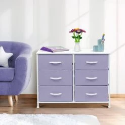 11.75 in. L x 31.5 in. W x 24.62 in. H 6-Drawer Purple Dresser Steel Frame Wood Top Easy Pull Fabric Bins by Sorbus 17 11.75 in. L x 31.5 in. W x 24.62 in. H 6-Drawer Purple Dresser Steel Frame Wood Top Easy Pull Fabric Bins by Sorbus -Sorbus Sales Store purple sorbus kids dressers drw cu6 pu 1f 1000