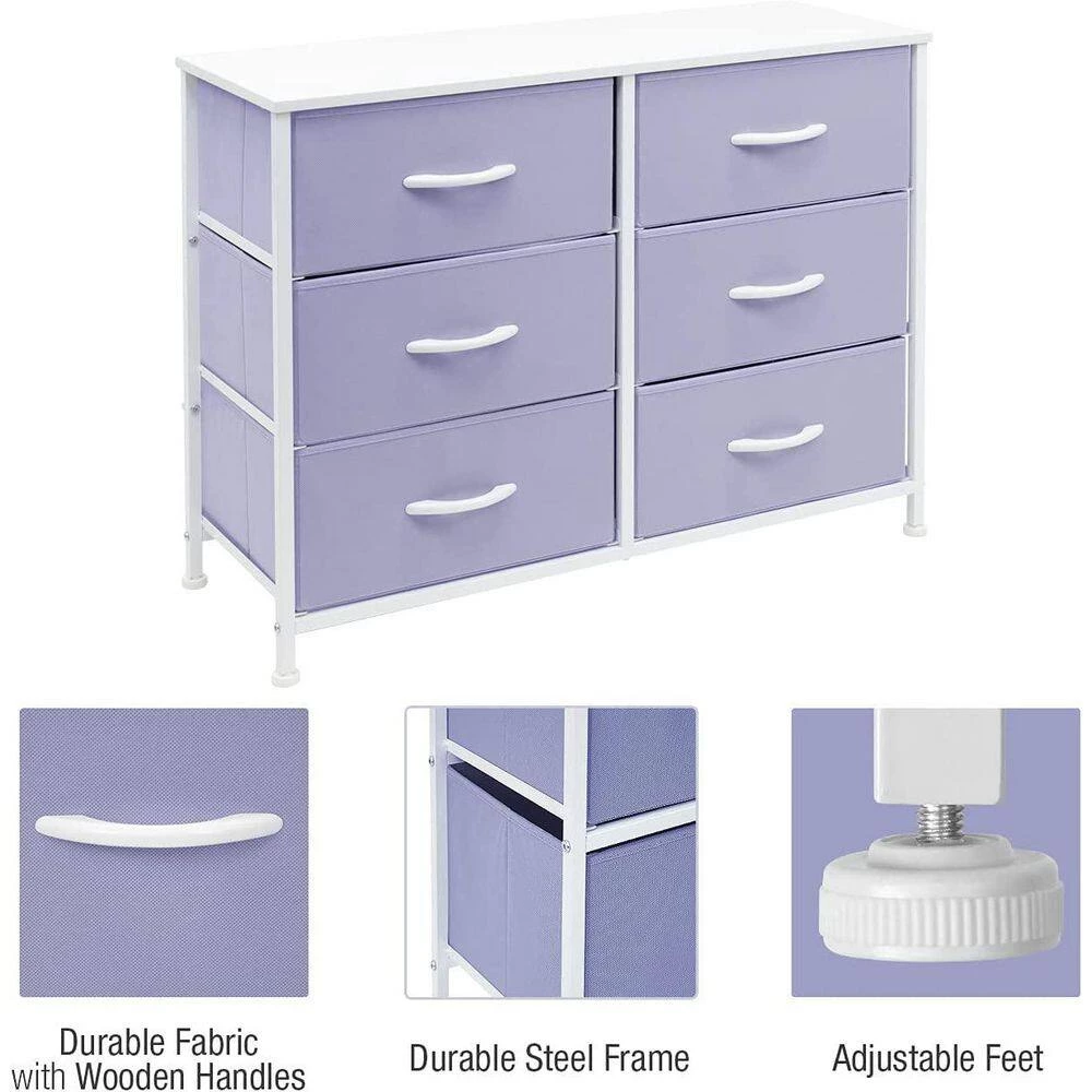 11.75 in. L x 31.5 in. W x 24.62 in. H 6-Drawer Purple Dresser Steel Frame Wood Top Easy Pull Fabric Bins by Sorbus 5 11.75 in. L x 31.5 in. W x 24.62 in. H 6-Drawer Purple Dresser Steel Frame Wood Top Easy Pull Fabric Bins by Sorbus - Image 3