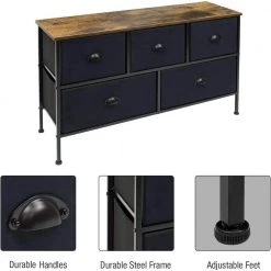 5-Drawer Gray White Dresser Steel Frame Wood Top Easy Pull Fabric Bins 11.87 in. L x 39.5 in. W x 24.62 in. H by Sorbus -Sorbus Sales Store rustic black sorbus dressers drw cu5 wd fa 1000