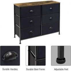 6-Drawer Marble White Dresser Black Frame Wood Top Easy Pull Fabric Bins 11.75 in. L x 31.5 in. W x 24.62 in. H by Sorbus -Sorbus Sales Store rustic black sorbus dressers drw cu6 wd 44 1000