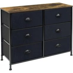 6-Drawer Marble White Dresser Black Frame Wood Top Easy Pull Fabric Bins 11.75 in. L x 31.5 in. W x 24.62 in. H by Sorbus