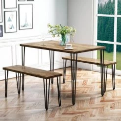 3-Pieces 45.3 in. Rectangle Rustic Brown Dining Set with 2 Benches, Dining Set for 4 by ANGELES HOME -Sorbus Sales Store rustic brown angeles home dining room sets m63aadr870 31 1000