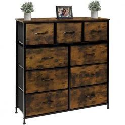 39.5 in. L x 11.5 in. W x 39.5 in. H 9-Drawer Rustic Wood Dresser with Steel Frame Wood Top Easy Pull Fabric Bins by Sorbus -Sorbus Sales Store rustic wood sorbus dressers drw 9d rus 4f 1000