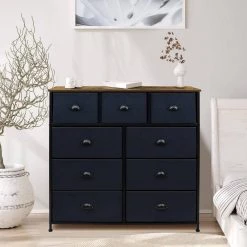 39.5 in. L x 11.5 in. W x 39.5 in. H 9-Drawer Rustic Black Dresser with Steel Frame Wood Top Easy Pull Fabric Bins by Sorbus -Sorbus Sales Store rustic wood sorbus dressers drw 9d wd 31 1000