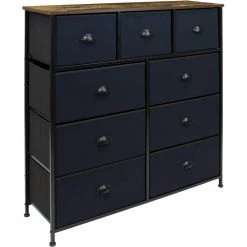 39.5 in. L x 11.5 in. W x 39.5 in. H 9-Drawer Rustic Black Dresser with Steel Frame Wood Top Easy Pull Fabric Bins by Sorbus