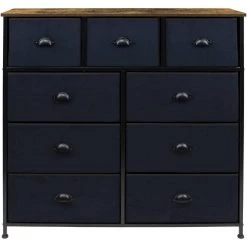 39.5 in. L x 11.5 in. W x 39.5 in. H 9-Drawer Rustic Black Dresser with Steel Frame Wood Top Easy Pull Fabric Bins by Sorbus -Sorbus Sales Store rustic wood sorbus dressers drw 9d wd 76 1000