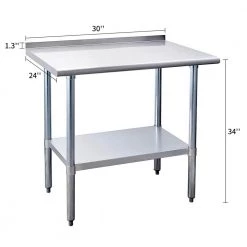 30 in. x 24 in. Stainless Steel Commercial NSF Prep and Work Kitchen Utility Table with Bottom Shelf and Backsplash by ANGELES HOME -Sorbus Sales Store silver angeles home kitchen prep tables m292 89241kt c3 1000