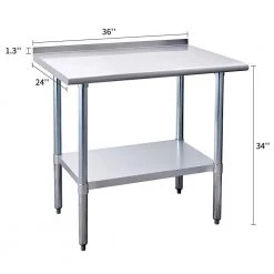 36 in. x 24 in. Stainless Steel Commercial NSF Prep and Work Kitchen Utility Table with Bottom Shelf and Backsplash by ANGELES HOME -Sorbus Sales Store silver angeles home kitchen prep tables m293 89241kt c3 1000