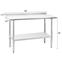 48 in. x 24 in. Stainless Steel Commercial NSF Prep and Work Kitchen Utility Table with Bottom Shelf and Backsplash by ANGELES HOME -Sorbus Sales Store silver angeles home kitchen prep tables m296 89241kt c3 1000