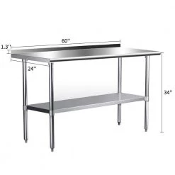 60 in. x 24 in. Stainless Steel Commercial NSF Prep and Work Kitchen Utility Table with Bottom Shelf and Backsplash by ANGELES HOME -Sorbus Sales Store silver angeles home kitchen prep tables m297 89241kt c3 1000