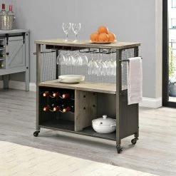 31.5 x 12 x 31.5 in Square Wood Silver Chandler Farmhouse Kitchen Cart by FirsTime & Co.