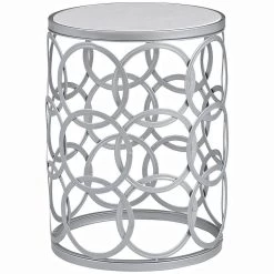 16.75 in. x 16.75 in. x 22 in. Round Metal Silver Interlocking Circles Marblized Table by FirsTime & Co.