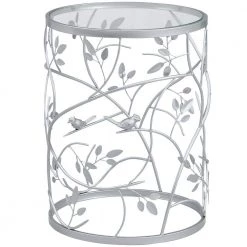 16.5 in. x 16.5 in. x 22 in. Round Metal Silver Large Bird and Branches Side Table by FirsTime & Co.