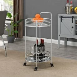 16 in. x 16 in. x 33.5 in. Silver Round Metal Joliet Round Bar Cart by FirsTime & Co. -Sorbus Sales Store silver mirror firstime co bar carts 70274 40 1000
